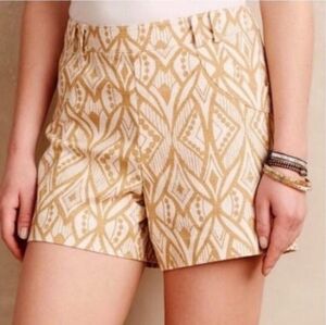 Anthropologie Elevenses Tiled Tide Shorts Mustard Yellow Tribal Boho
